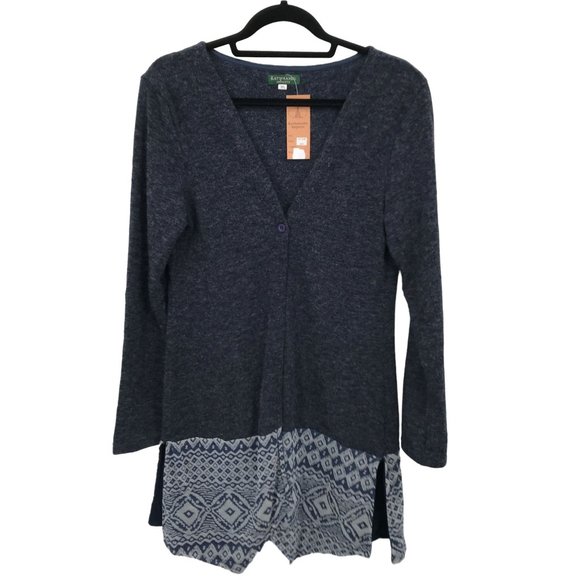 NWT Kathmandu Imports Womens Blue Contrast Hem Long Sleeve Sweater Cardigan M/L - Picture 2 of 9